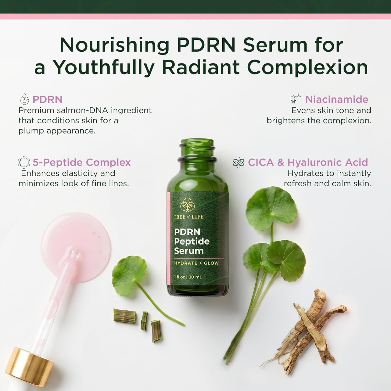 PDRN Serum for Face with Salmon DNA & CICA, 1 Fl Oz | Firming PDRN Serum with Salmon DNA and CICA. Hydrating Face Oil Targets Dark Spots and Fine Lines for Clear Skin.