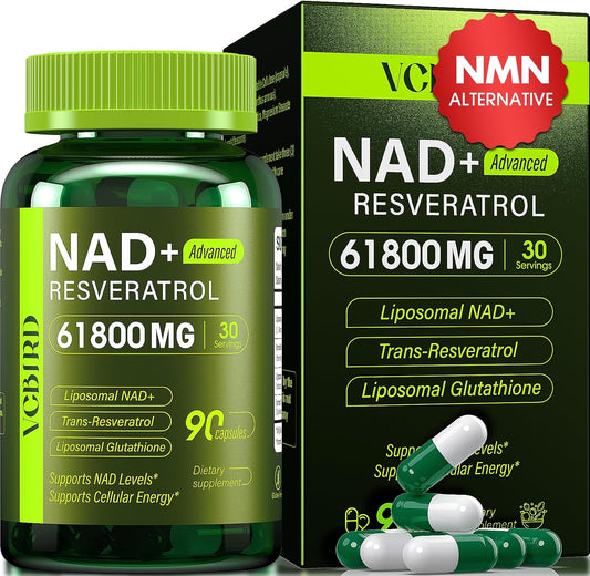 Liposomal NAD Supplement with Resveratrol 1200Mg per Serving – NAD Resveratrol for Women & Men – High Purity 1200Mg NAD+ Supplement for Energy & Healthy Aging, Glutathione, Turmeric – 90 Count